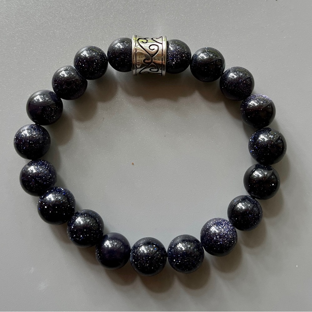 Dark Blue Sandstone Handcrafted Bead Bracelet - Picture 3 of 7